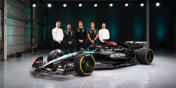 The Mercedes W15 carries a revised livery for 2024. Image: Mercedes