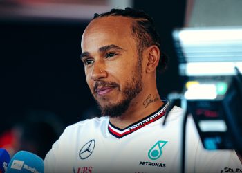 Lewis Hamilton speaks to media.