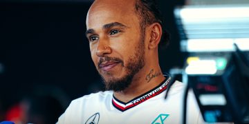 Lewis Hamilton speaks to media.