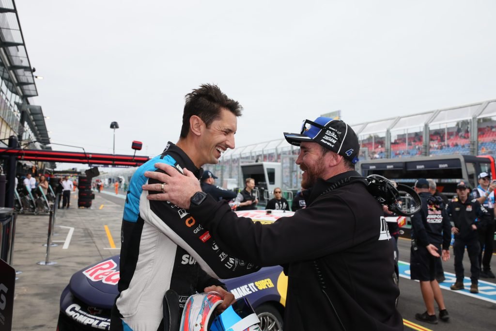 Nick Percat (left) and Matt Stone (right) after winning Race 6 of the Supercars Championship at Albert Park. Image: Supplied
