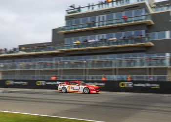 A Dick Johnson Racing Ford Mustang at the 2023 The Bend SuperSprint Supercars event