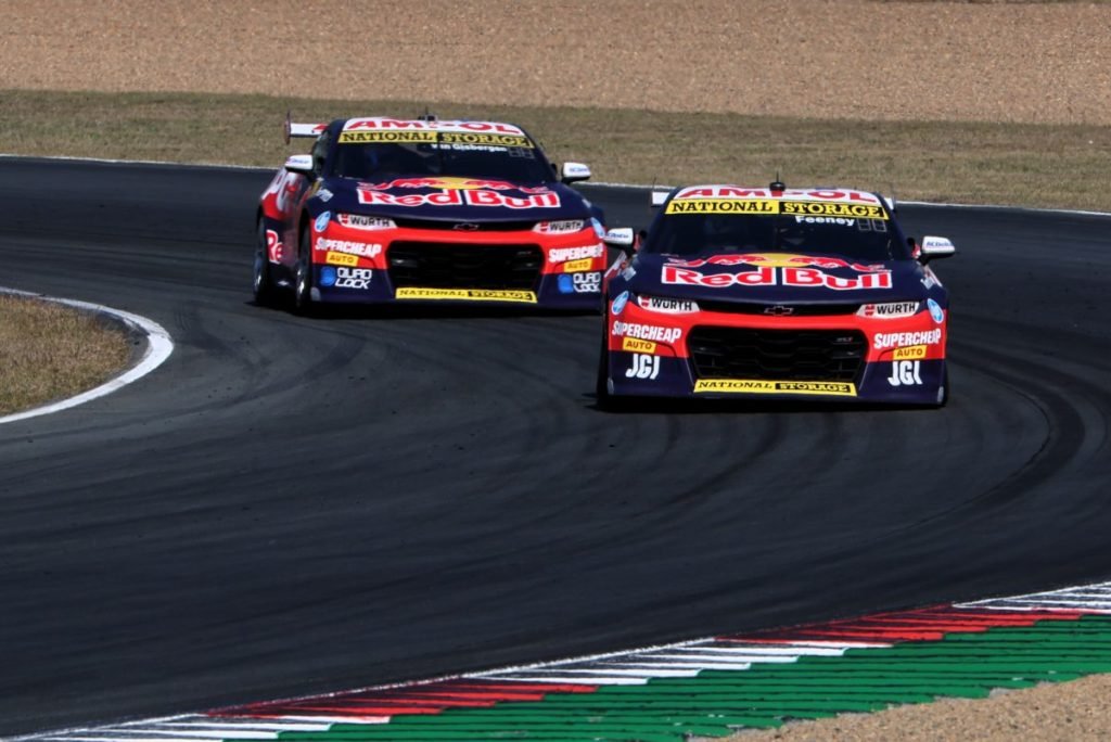 The Red Bull Ampol Camaros in testing at Queensland Raceway in mid-2023. Image: Supplied