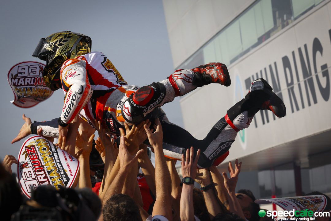 A euphoric Marc Marquez sealed his third MotoGP title in the last four years at Motegi 