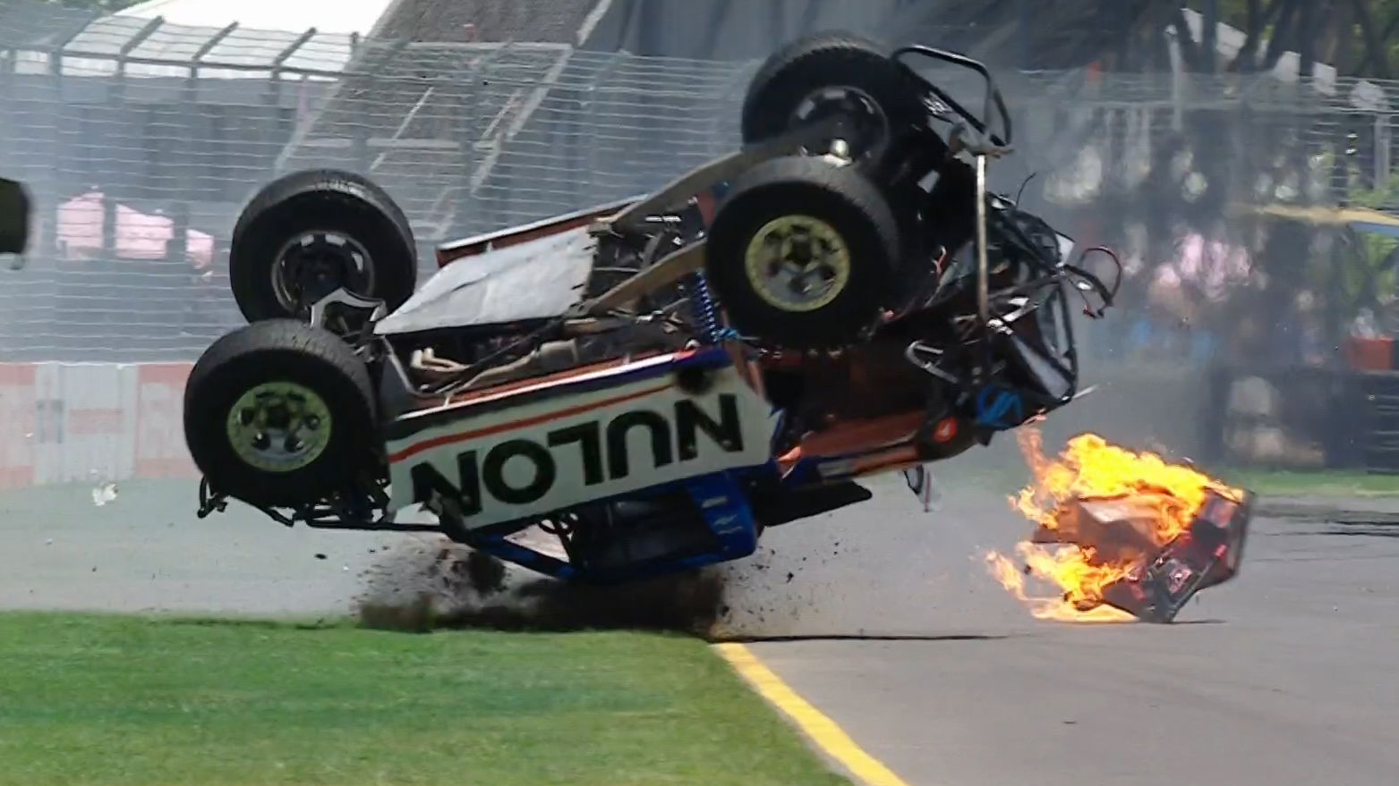 The fuel cell from Matt Mingay's truck flies across the Adelaide Parklands Circuit. 