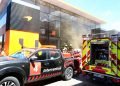 McLaren has confirmed a staff member was taken to hospital following the fire which forced the evacuation of its hospitality suite. Image: Batchelor / XPB Images