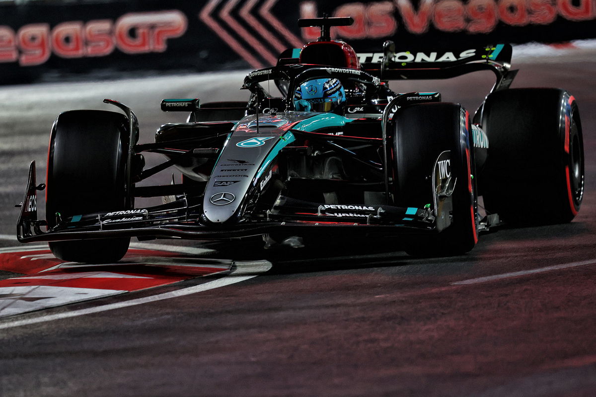 George Russell went fastest in Free Practice 2 for the Las Vegas Grand Prix, heading Oscar Piastri and Carlos Sainz. Image: Charniaux / XPB Images