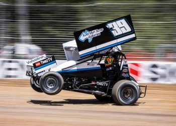 Thomas Meseraull during a hot lap at the NAPA Speedway media call during the Adelaide 500.