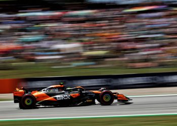 A lap as the chequered flag waved saw Lando Norris steal pole position for the Spanish Grand Prix from Max Verstappen. Image: Coates / XPB Images