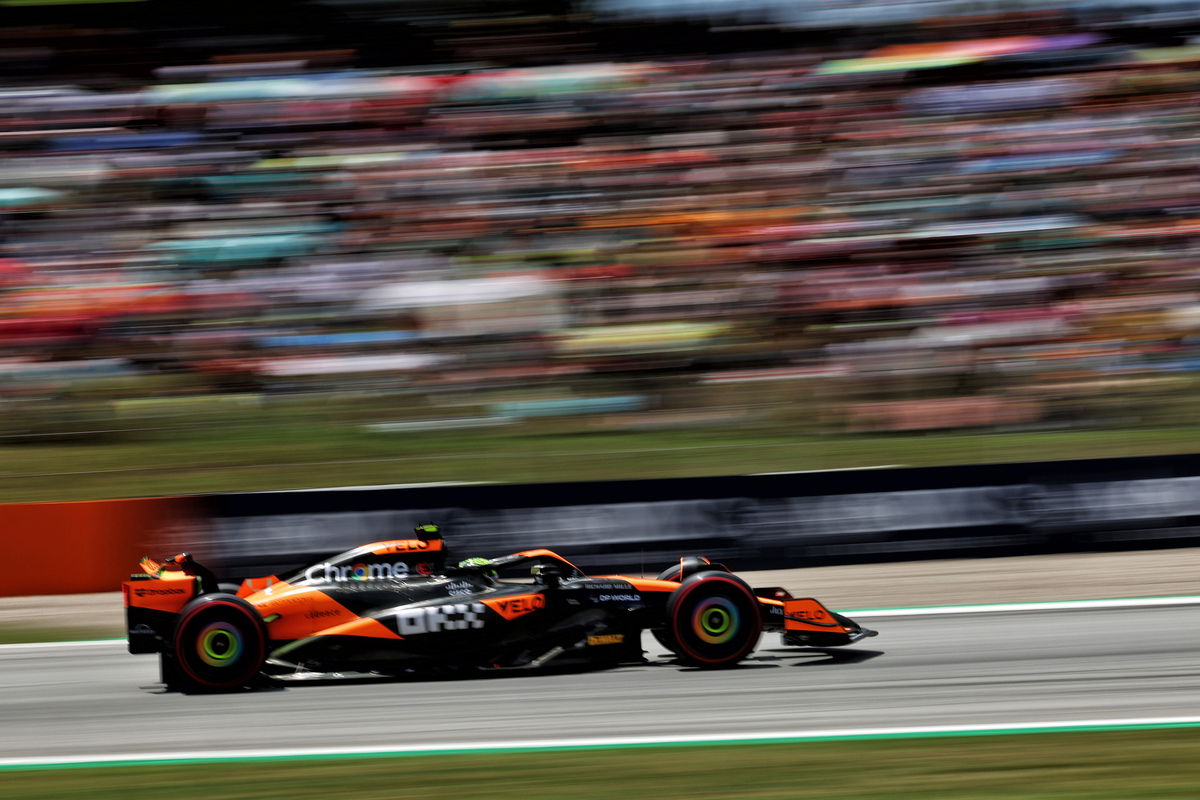 A lap as the chequered flag waved saw Lando Norris steal pole position for the Spanish Grand Prix from Max Verstappen. Image: Coates / XPB Images