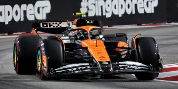 There was again little between Lando Norris and Charles Leclerc after the second hour of practice for the Singapore Grand Prix. Image: XPB Images