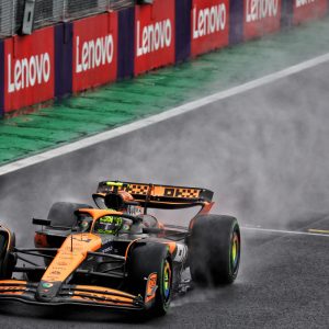 Lando Norris has survived a marathon qualifying session to take pole for the Sao Paulo Grand Prix from George Russell and Yuki Tsunoda. Image: Batchelor / XPB Images