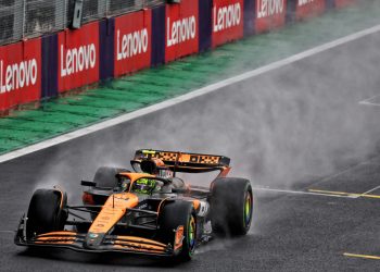 Lando Norris has survived a marathon qualifying session to take pole for the Sao Paulo Grand Prix from George Russell and Yuki Tsunoda. Image: Batchelor / XPB Images