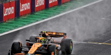 Lando Norris has survived a marathon qualifying session to take pole for the Sao Paulo Grand Prix from George Russell and Yuki Tsunoda. Image: Batchelor / XPB Images