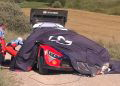 Ott Tanak's Hyundai i20 N collected a deflated arch on SS14 at Rally Latvia.