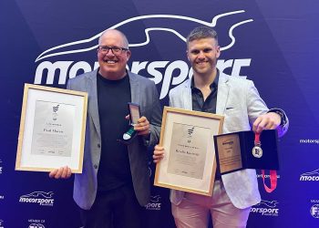 New Motorsport Australia life member Paul Morris with protege and new Peter Brock Medallist Brodie Kostecki. Image: Speedcafe