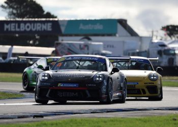 Targett holds off Fitzsimmons to win the first Porsche Sprint Challenge race of the season at Phillip Island. Image: Porsche Cars Australia / Speedshots