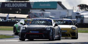 Targett holds off Fitzsimmons to win the first Porsche Sprint Challenge race of the season at Phillip Island. Image: Porsche Cars Australia / Speedshots