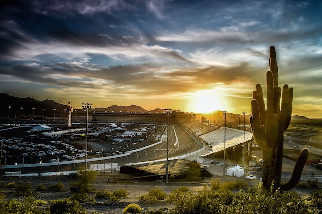IndyCar night testing about to fire up amid a stunning sunset at Phoenix International Raceway 