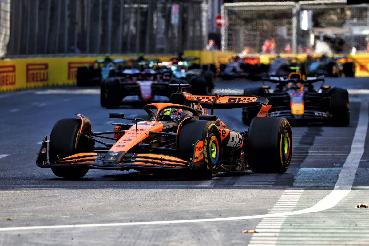 A sensational performance from Oscar Piastri has seen the McLaren driver win the race of the season at the Azerbaijan Grand Prix. Image: Charniaux / XPB Images