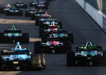 The IndyCar field at Iowa Speedway.