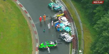 A seven-car pile-up marred the six-hour NLS race at the Nürburgring.