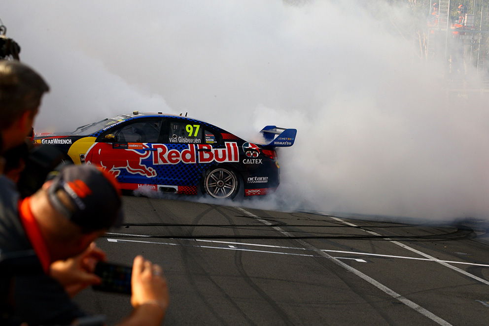 Freshly crowned Supercars champ Shane van Gisbergen let his emotions out with a dynamite burn-out