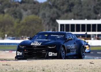 The Camaro tested with the team's Super2 sponsor on its flanks.