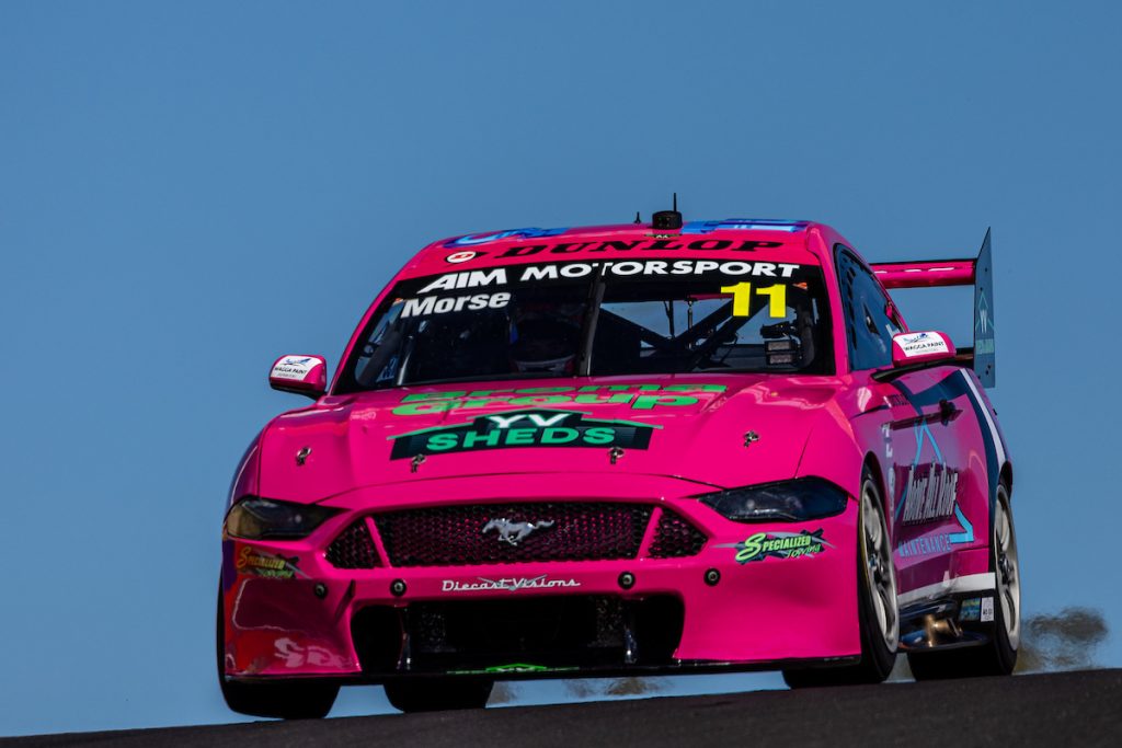 Zane Morse drives an AIM Motorsport Mustang in the Super2 Series at Mount Panorama, Bathurst in October 2023