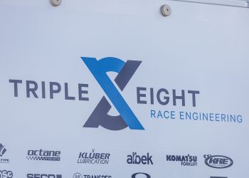 Triple Eight Race Engineering logo on transporter tailgate