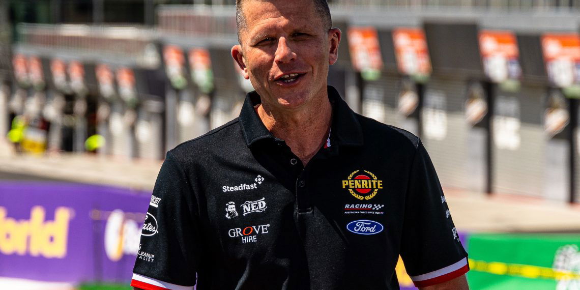 Garth Tander speaking at a press conference at the Bathurst 1000 in 2023.