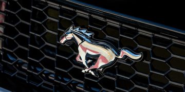 Ford Mustang badge on a Supercar