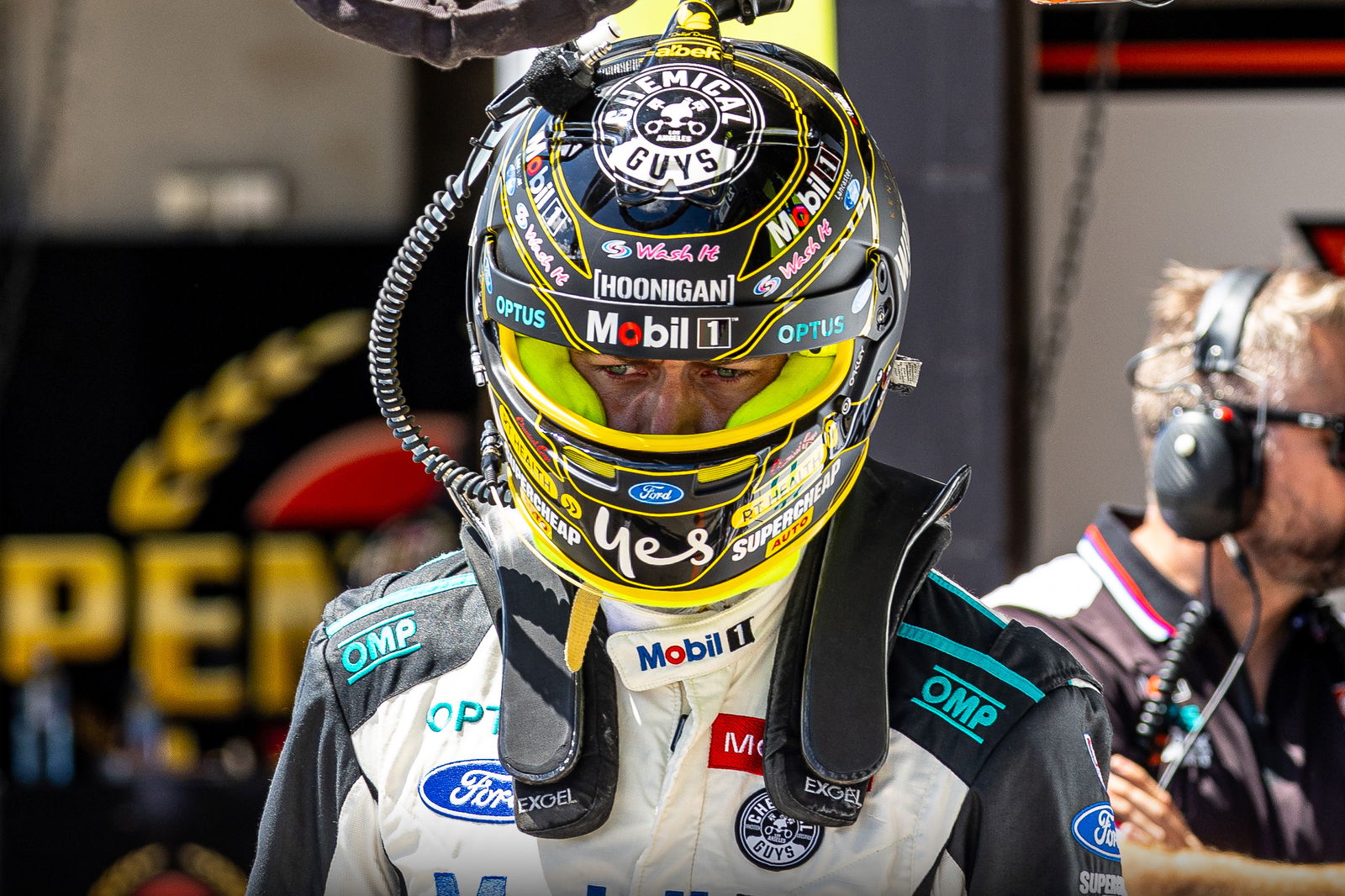 Chaz Mostert in his helmet and race suit