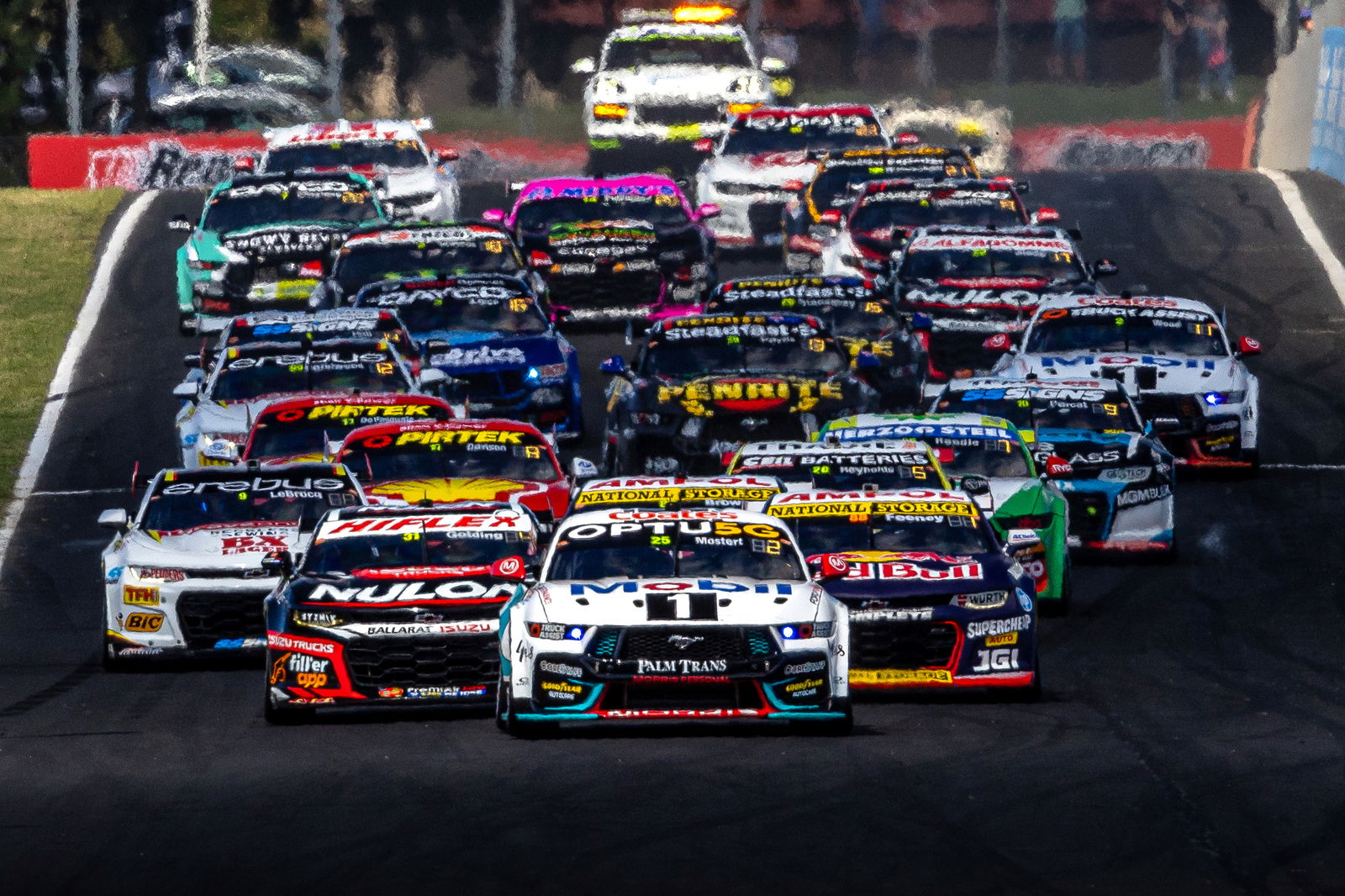 The start of Race 2 of the 2024 Supercars Championship at Mount Panorama. 