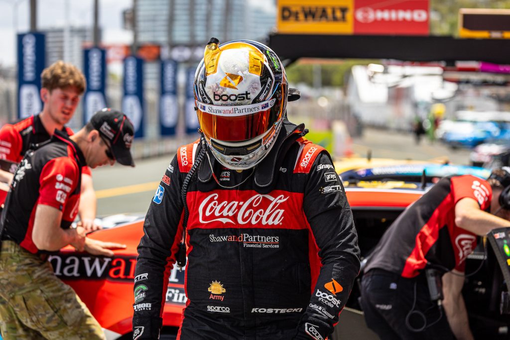 Brodie Kostecki walks away from his car in pit lane at the Gold Coast 500 in Surfers Paradise in October 2023