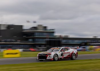 Andre Heimgartner drives his Brad Jones Racing Chevrolet Camaro Supercar at The Bend in August 2023