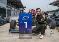 Cooper Webster celebrates winning a race in the Australian Formula 4 Championship Certified by FIA.