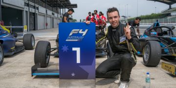 Cooper Webster celebrates winning a race in the Australian Formula 4 Championship Certified by FIA.