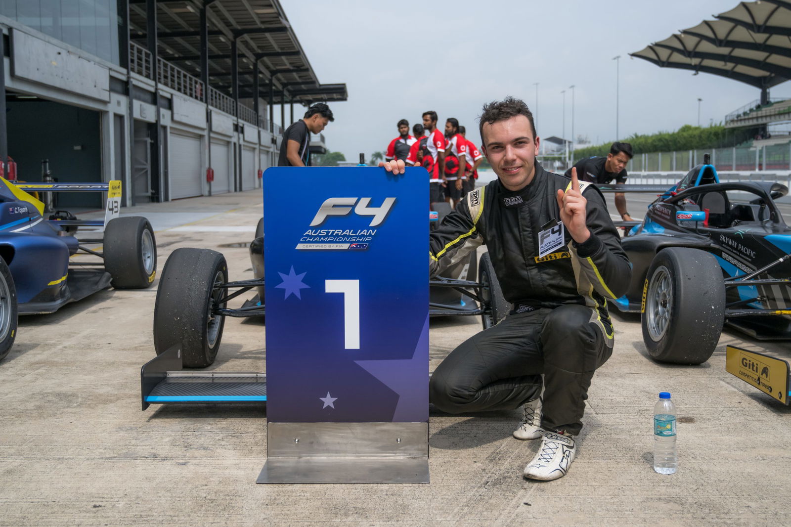 Cooper Webster celebrates winning a race in the Australian Formula 4 Championship Certified by FIA.