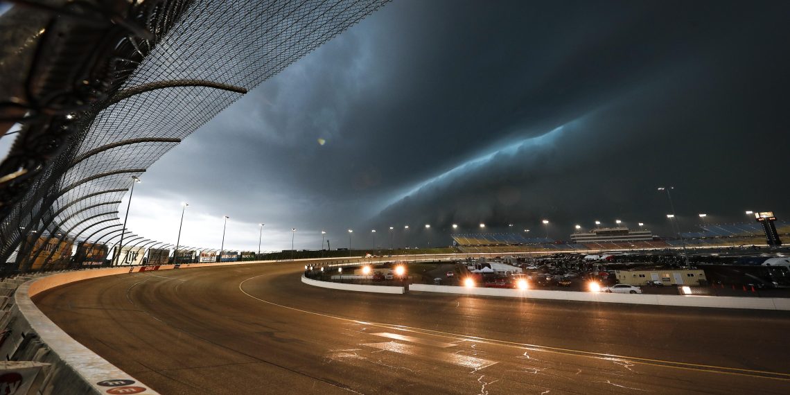 Rain falls at Iowa Speedway.