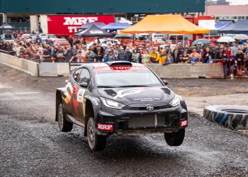 Seen here on the Power Stage, Harry Bates and Coral Taylor have won their second championship in a row.