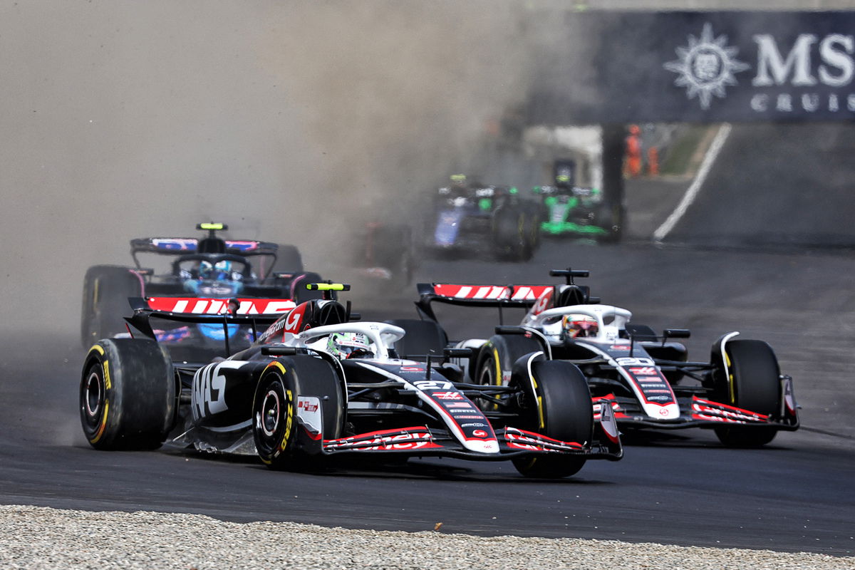 Daniel Ricciardo spoke with Nico Hulkenberg following the opening lap clash. Image: Charniaux / XPB Images