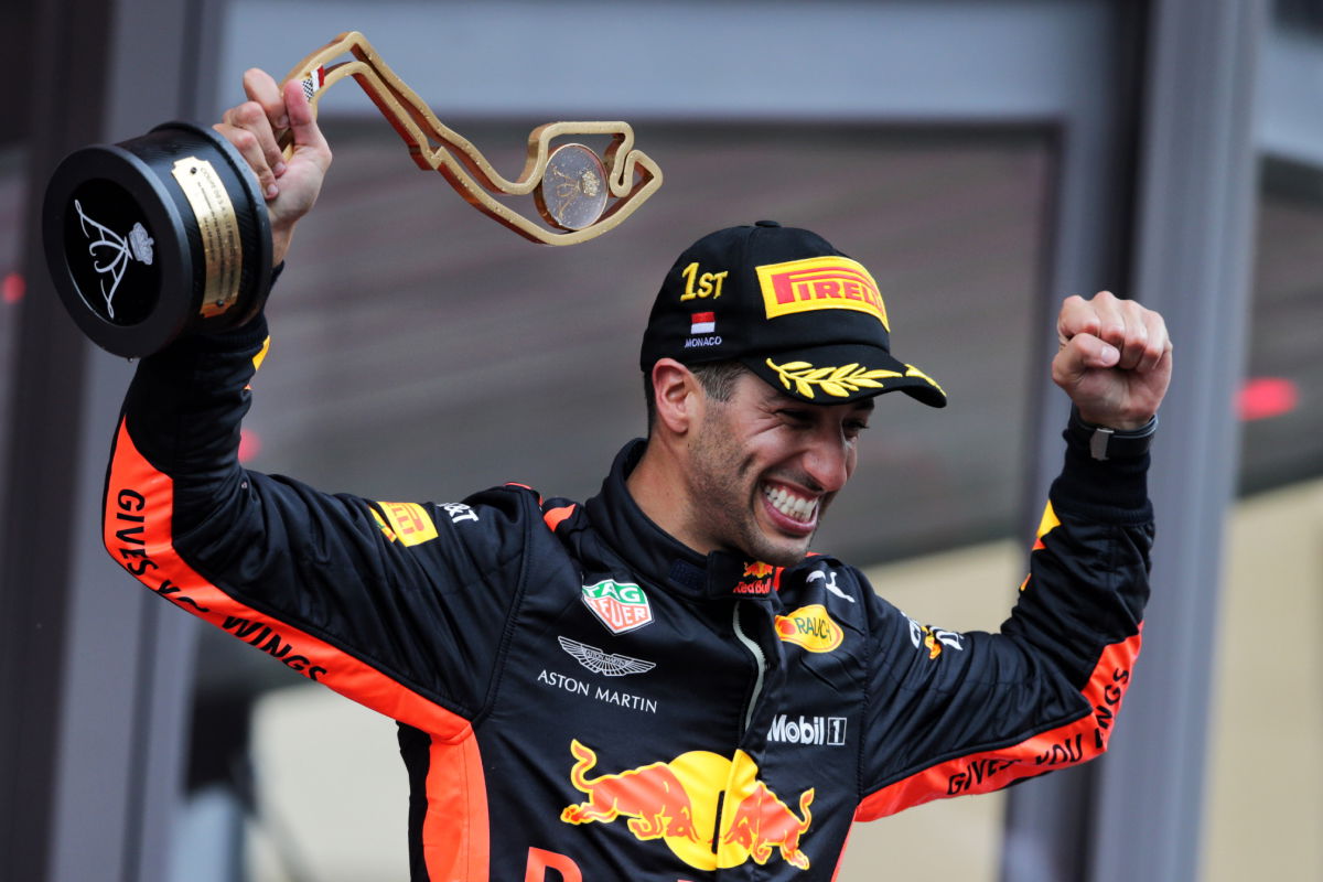 Two years later, Ricciardo celebrates victory in the Monaco Grand Prix