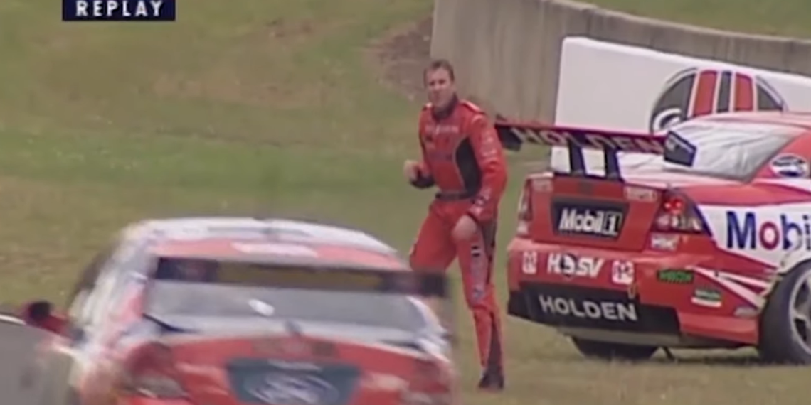 Mark Skaife and Russell Ingall developed a heated rivalry after this incident at Sydney Motorsport Park in 2003. Image: Network 10