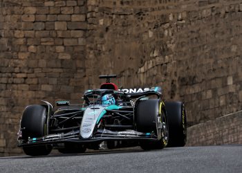 George Russell headed final practice for the Azerbaijan Grand Prix that showed the leading four teams are all contenders for pole position. Image: Bearne / XPB Images