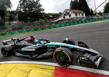 George Russell could lose his victory in the Belgian Grand Prix due to a technical infringement. Image: Bearne / XPB Images