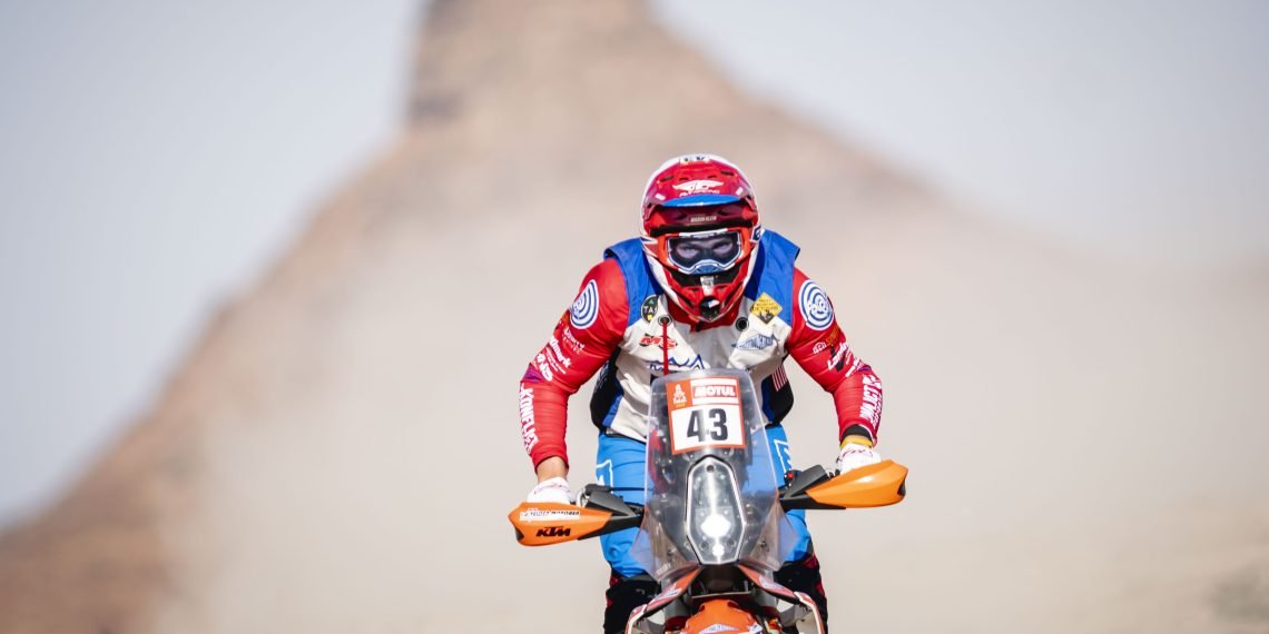 Mason Klein (USA) of BAS Dakar KTM Racing Team races during stage 09 of Rally Dakar2022 around Wadi Ad Dawasir, Saudi Arabia on January 11, 2022 // Marcelo Maragni / Red Bull Content Pool // SI202201110293 // Usage for editorial use only //