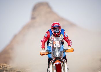 Mason Klein (USA) of BAS Dakar KTM Racing Team races during stage 09 of Rally Dakar2022 around Wadi Ad Dawasir, Saudi Arabia on January 11, 2022 // Marcelo Maragni / Red Bull Content Pool // SI202201110293 // Usage for editorial use only //