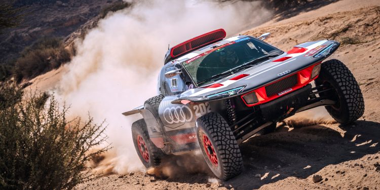 Stephane Peterhansel (FRA) and Edouard Boulanger (FRA) of Team Audi Sport race during stage 04 of Rally Dakar 2024 from Al Salamiya to Al Hofuf, Saudi Arabia on January 09, 2024.  // Marcelo Maragni / Red Bull Content Pool // SI202401090266 // Usage for editorial use only //