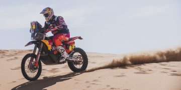 Toby Price (AUS) for Red Bull KTM Factory Racing races during stage 5 of Rally Dakar 2024 from AL-HOFUF to SHUBAYTAH, Saudi Arabia on January 10, 2024. // Flavien Duhamel / Red Bull Content Pool // SI202401100516 // Usage for editorial use only //