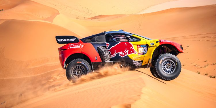 Sebastien Loeb (FRA) and Fabian Lurquin (BEL) of Bahrain Raid Xtreme race during stage 06 of Rally Dakar 2024 in Shubaytah, Saudi Arabia on January 11, 2024.  // Marcelo Maragni / Red Bull Content Pool // SI202401110495 // Usage for editorial use only //